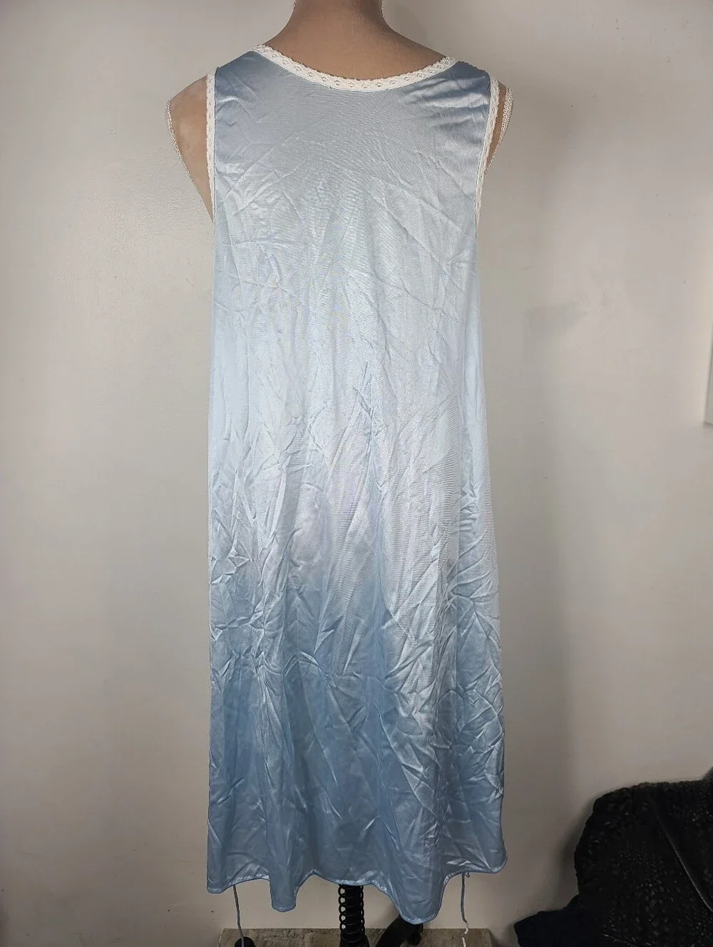 Vtg 60's Lorraine Blue Nylon Lace Front Sleeveless Midi Slip Retro Nightgown M - Picture 13 of 15